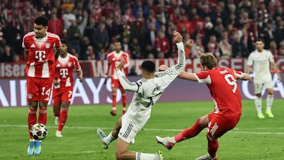 Bayern striker Harry Kane scores to make it 2-2. EPA