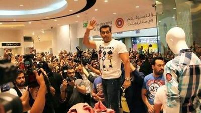 Bollywood star Salman Khan at the launch of his fashion line Being Human at the Splash store in Mall of the Emirates in Dubai.