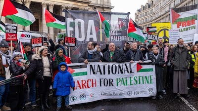 Pro-Palestinian activists take part in a march in central London. Photo: Alamy Live News