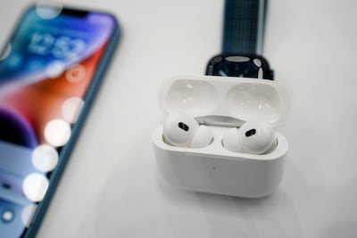 Apple's new second-generation AirPods Pro on display at the company's headquarters in Cupertino. AP