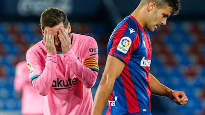 Messi had a frustrating night as Barca's title challenge took a huge knock in the 3-3 draw with Levante. AP