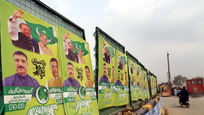 Electoral posters of former Pakistan prime minister Nawaz Sharif's PML-N party, in Karachi. EPA