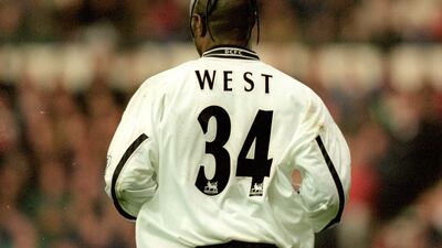 This is one of Taribo West's more conservative hair styles, during his playing days at of Derby County. Allsport