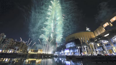 Fireworks explode from Burj Khalifa, the world's tallest tower, in Dubai on January 1, 2017. AFP