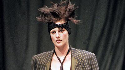 October 1996, Stella Tennant wearing Jean-Paul Gaultier at the 1997 spring/summer show.