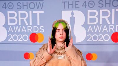Billie Eilish arrives at the Brit Awards 2020 at The O2 Arena on Tuesday, February 18, 2020 in London, England. AFP