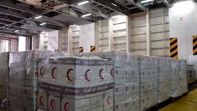 The Sheikh Mohammed bin Rashid Humanitarian Ship was carrying aid supplies for the people of Gaza. Wam