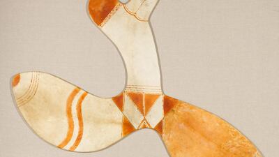 An untitled work by Farid Belkahia, made with pigments and skin laid on wood (est. £70,000-90,000).