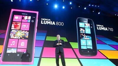 Stephen Elop, the chief executive of Nokia, speaks during the launch of the Lumia Windows smartphone in Beijing, China. Nelson Ching / Bloomberg News