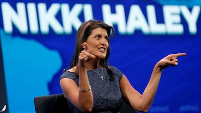 Former US Ambassador to the United Nations Nikki Haley speaks at AIPAC in Washington, on March 25, 2019. Reuters