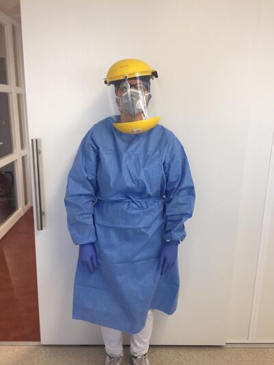 Protective clothing worn by medical professionals. Courtesy Marielle Van Weedy