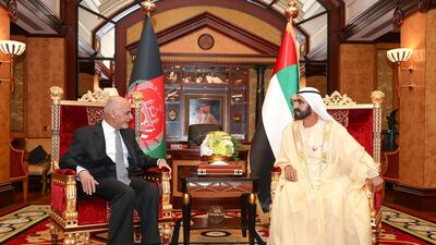 Sheikh Mohammed bin Rashid, Vice President and Ruler of Dubai, receives Afghan President Ashraf Ghani at Zaabeel Palace in Dubai. All photos by Wam