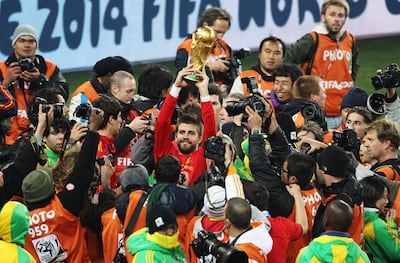 Gerard Pique after winning the 2010 World Cup with Spain. Getty Images