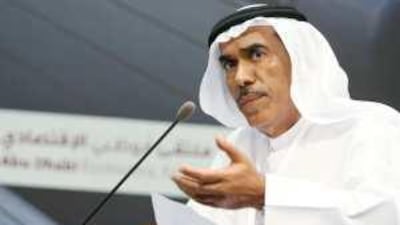 Abdullah Nasser Bin Huwaileel al Mansouri, the chairman of Al Nasser Holdings, speaks at the Abu Dhabi Economic Forum.