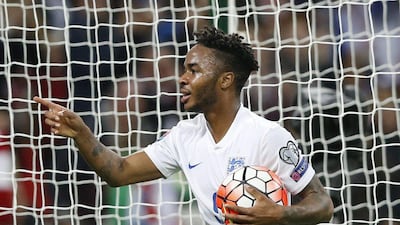 England’s Raheem Sterling celebrates after scoring on Friday night against Estonia in Euro 2016 qualifying. Carl Recine / Action Images / Reuters