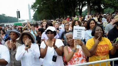 Three women who attended previous marches on Washington, from left, Armanda Hawkins of Memphis, Vera Moore of Washington, and Betty Waller Gray of Richmond, Va., at the Lincoln Memorial.