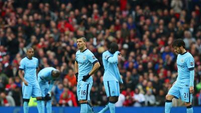 Sergio Aguero (16), David Silva and the rest of their Manchester City teammates had little answer for Marouane Fellaini's physical presence on the Manchester United left. Alex Livesey / Getty Images
