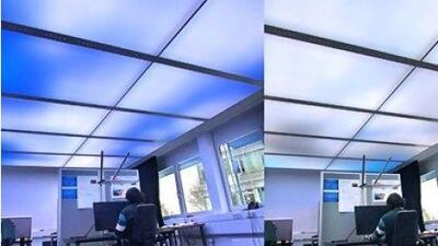 The ceiling lighting system developed by researchers in Germany gives office staff the feeling of being outdoors. Courtesy Fraunhofer IAO