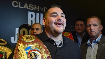 Mexican-American heavyweight boxing champion Andy Ruiz Jr arrives for a press conference in the Saudi capital Riyadh on December 2, 2019, ahead of the upcoming "Clash on the Dunes". The "Clash on the Dunes" fight is scheduled to take place in Diriya on December 7m between Andy Ruiz Jr and Anthony Joshua. / AFP