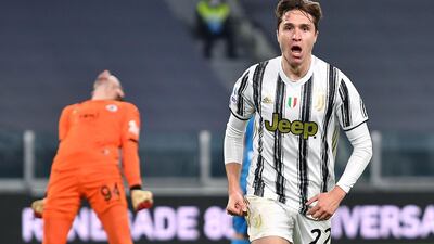 Juventus' Federico Chiesa celebrates after scoring to make it 2-0. EPA