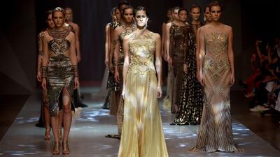 Models walk the runway at the Dany Tabet show during Fashion Forward at Madinat Jumeirah on October 5, 2014 in Dubai, United Arab Emirates. Ian Gavan / Getty Images for Fashion Forward