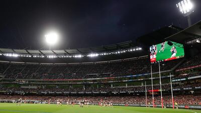 A record crowd of 78,000 attended the AFL match between the Collingwood Magpies and the Essendon Bombers in Melbourne. Getty