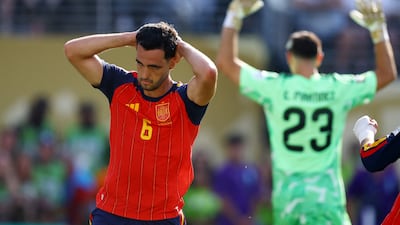 Spain's Mikel Merino after missing a chance to score. Reuters
