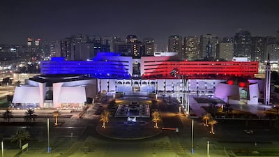 Abu Dhabi Municipality building is lit up in US flag's colours to mark the country's Independence Day.