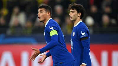 Chelsea's Thiago Silva and Joao Felix in action. Getty