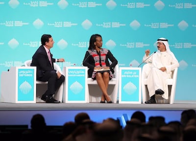 Sultan Ahmed Bin Sulayem, the Chairman and CEO of DP World speaks at the World Government Summit on Tuesday. Chris Whiteoak / The National