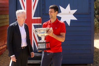Craig Tiley alongside Novak Djokovic after the 2021 Australian Open. AP
