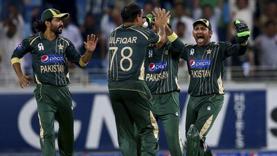 Sarfraz Ahmed of Pakistan reacts during the second match of the one day international series between Australia and Pakistan at Dubai Sports City Cricket Stadium on October 10, 2014 in Dubai, United Arab Emirates. Francois Nel/Getty Images