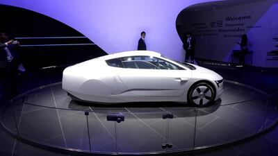A Volkswagen XL1 hybrid car is displayed during Auto China 2014 in Beijing, on April 20. Jason Lee / Reuters