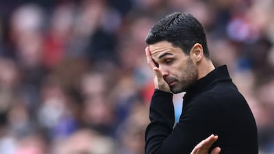 Arsenal manager Mikel Arteta looks dejected during the 2-1 defeat against Brighton. Reuters