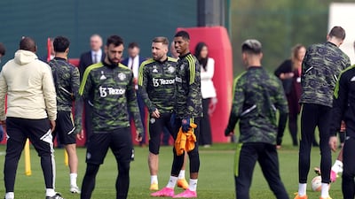 Manchester United's Marcus Rashford during a training session on Wednesday, April 19, 2023. PA