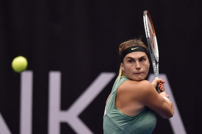 Aryna Sabalenka of Belarus plays a return against Sara Sorribes Tormo of Spain during the Ostrava Open, a tournament she won. AP Photo