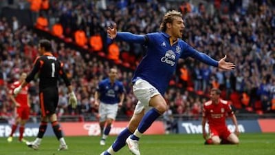 Nikica Jelavic scored Everton’s only goal in the FA Cup semi-final loss to Liverpool.