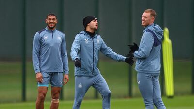 Newcastle's Joelinton, Bruno Guimaraes and Sean Longstaff. Reuters