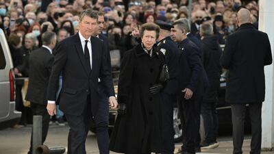 Britain's Princess Anne, the Princess Royal, arrives for the funeral of king Constantine II at the Metropolitan Cathedral in Athens. AFP