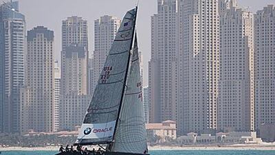 BMW Oracle competes in the RC44 Championship Tour off the coast of Dubai yesterday.