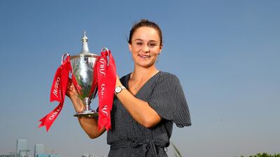 Ashleigh Barty with the Billie Jean King trophy following her victory in the Women's Singles final in Shenzhen. Getty Images