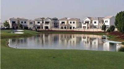 The fourteenth hole of the Earth Course at the Jumeirah Golf Estates in Dubai. Amy Leang/The National
