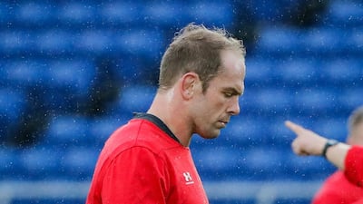 Alun Wyn Jones of Wales looks on during a training session. EPA