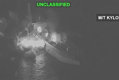 A still from a video of what the US says were military strikes that destroyed three oil tankers linked to Islamic Revolutionary Guard Corps. AFP