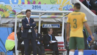 Louis van Gaal looks on during the Netherlands' win over Australia on Wednesday at the 2014 World Cup in Brazil. Juan Barreto / AFP / June 18, 2014