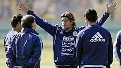 Paraguay's Enrique Vera gestures during training ahead of today's clash with Italy.