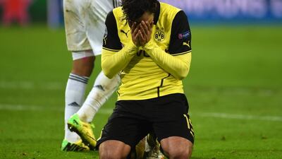 Borussia Dortmund midfielder Kevin Grosskreutz reacts during the Champions League match against Real Madrid on Tuesday. Patrik Stollarz / AFP / April 8, 2014