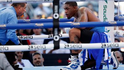 Jared Anderson takes a count during his fight against Martin Bakole. Getty Images