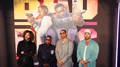 The film's directors, Adil El Arbi and Bilall Fallah, with its stars, Will Smith and Martin Lawrence, at the premiere
