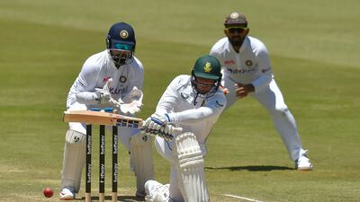 South Africa's Quinton de Kock plays a shot as India's wicketkeeper Rishabh Pant looks on. AFP